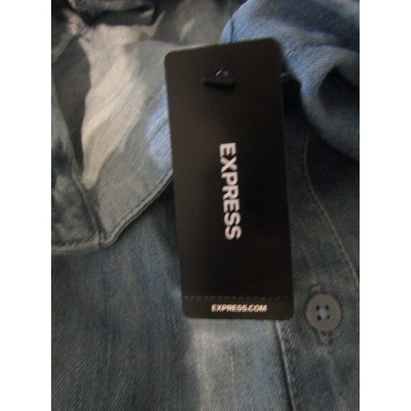 Express Denim Boyfriend Portofino Shirt Dress NWT Slit Pockets Womens Size M - Picture 7 of 9